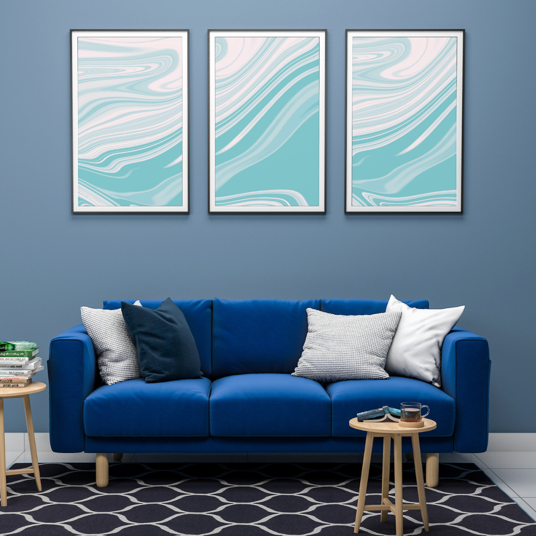 Abstract marbled patterns in shades of blue and white Wall Art Digital Print 34 Ratio