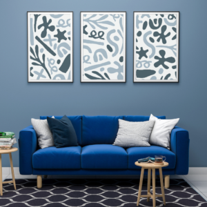 Abstract Boho patterns in shades of blue, white, and gray color Wall Art Digital Print 3:4 Ratio High Resolution 300 DPI