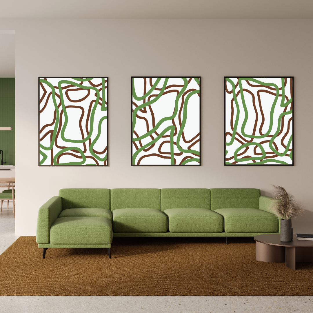 Abstract green and brown lines patterns Wall Art Digital Print