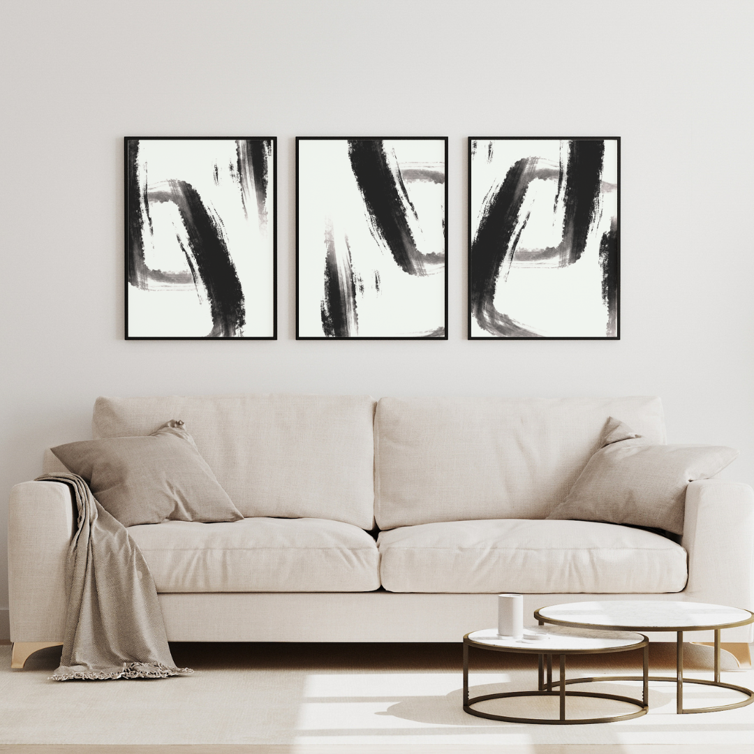 Abstract paintings black and white Digital wall art print By Harmony Home Lab